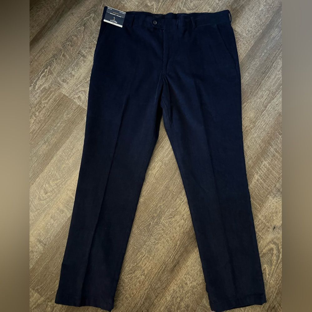 Stafford Slim Fit Flat Front Corduroy Trouser- Size-40x32 - Picture 2 of 6